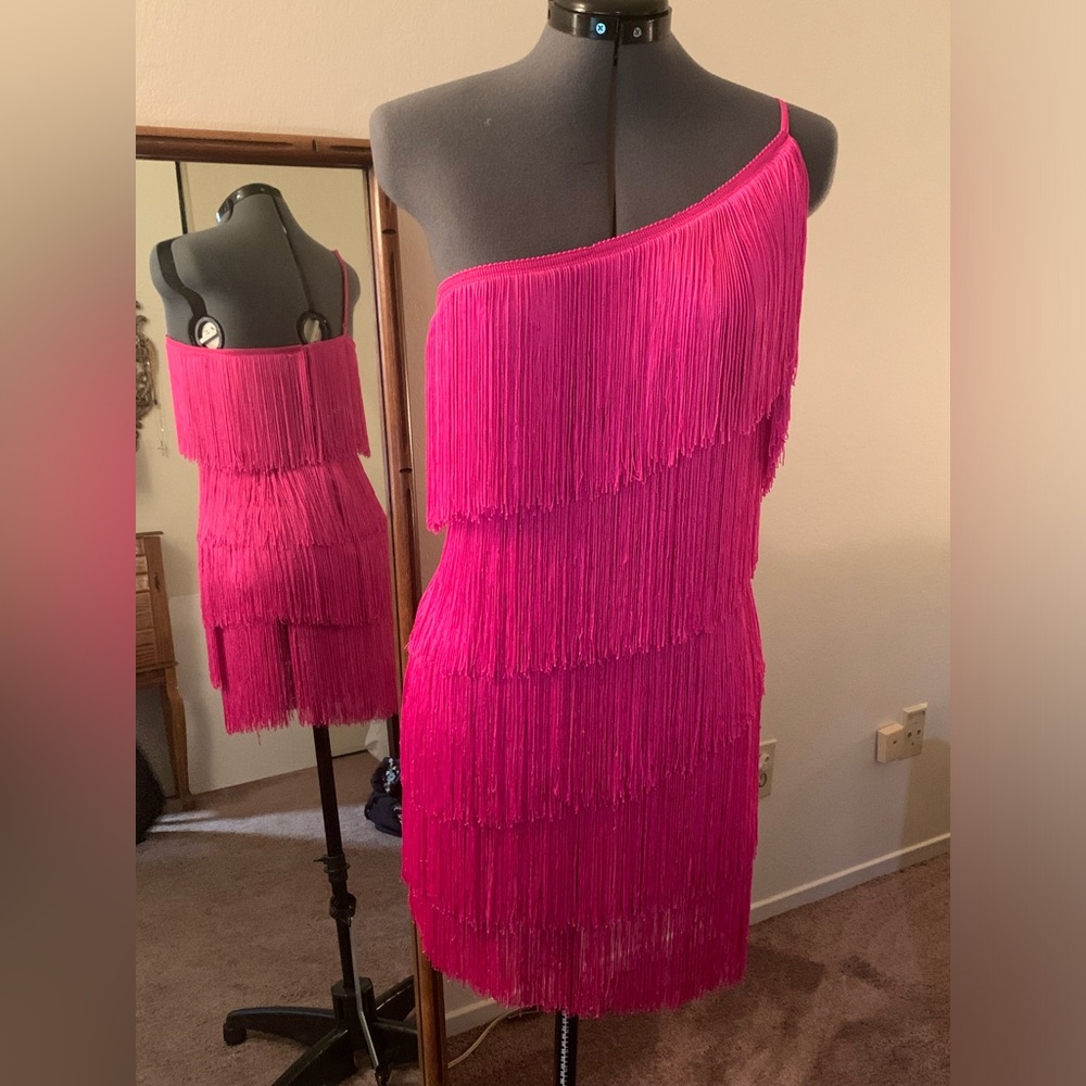 Fashionnova Hot Pink fringe dress. Size XL. Dance for You Fringe Mini Dress.